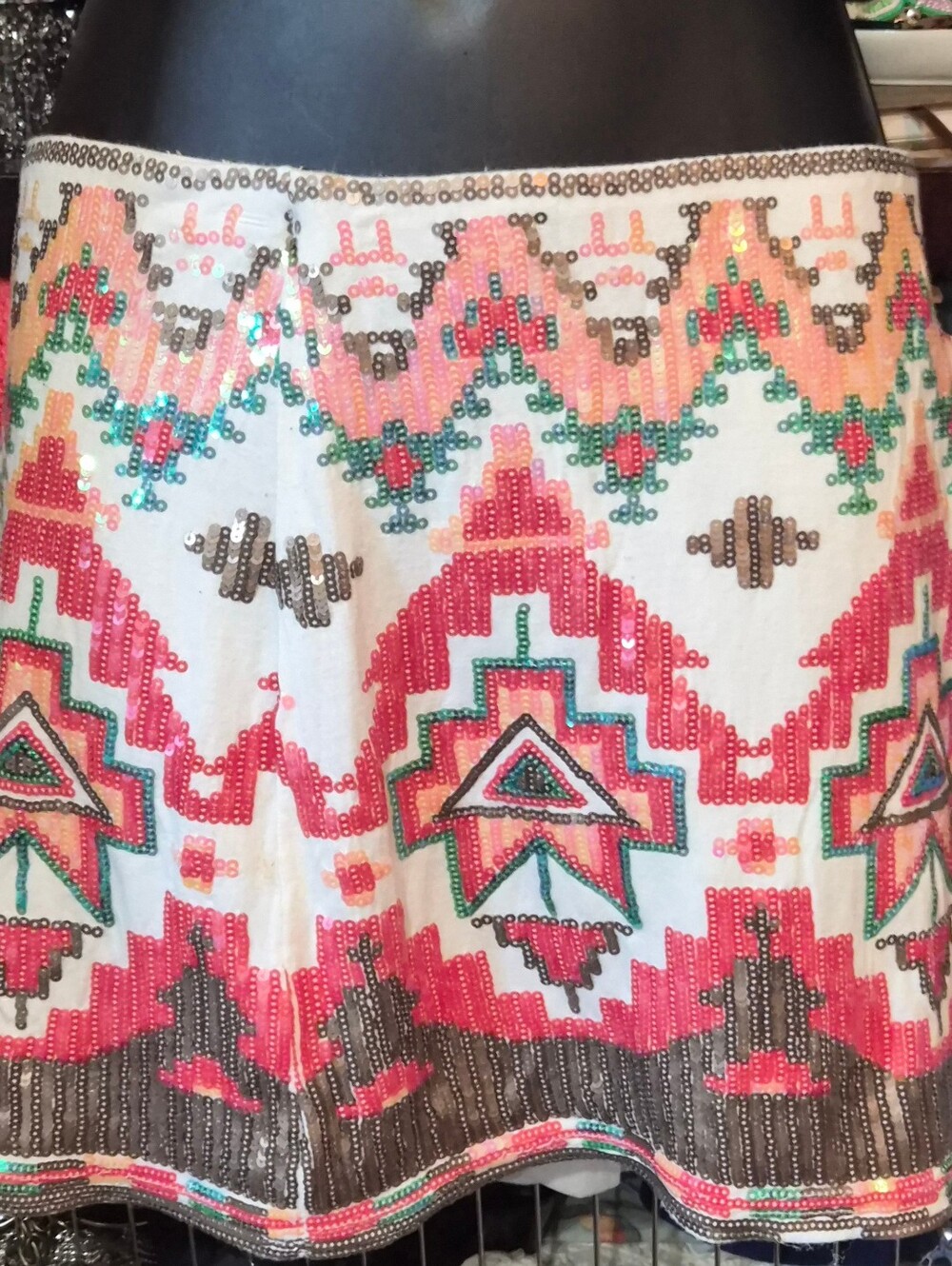 Verty Sequin Southwestern Mini Skirt Women's Size Large Stretch Festival